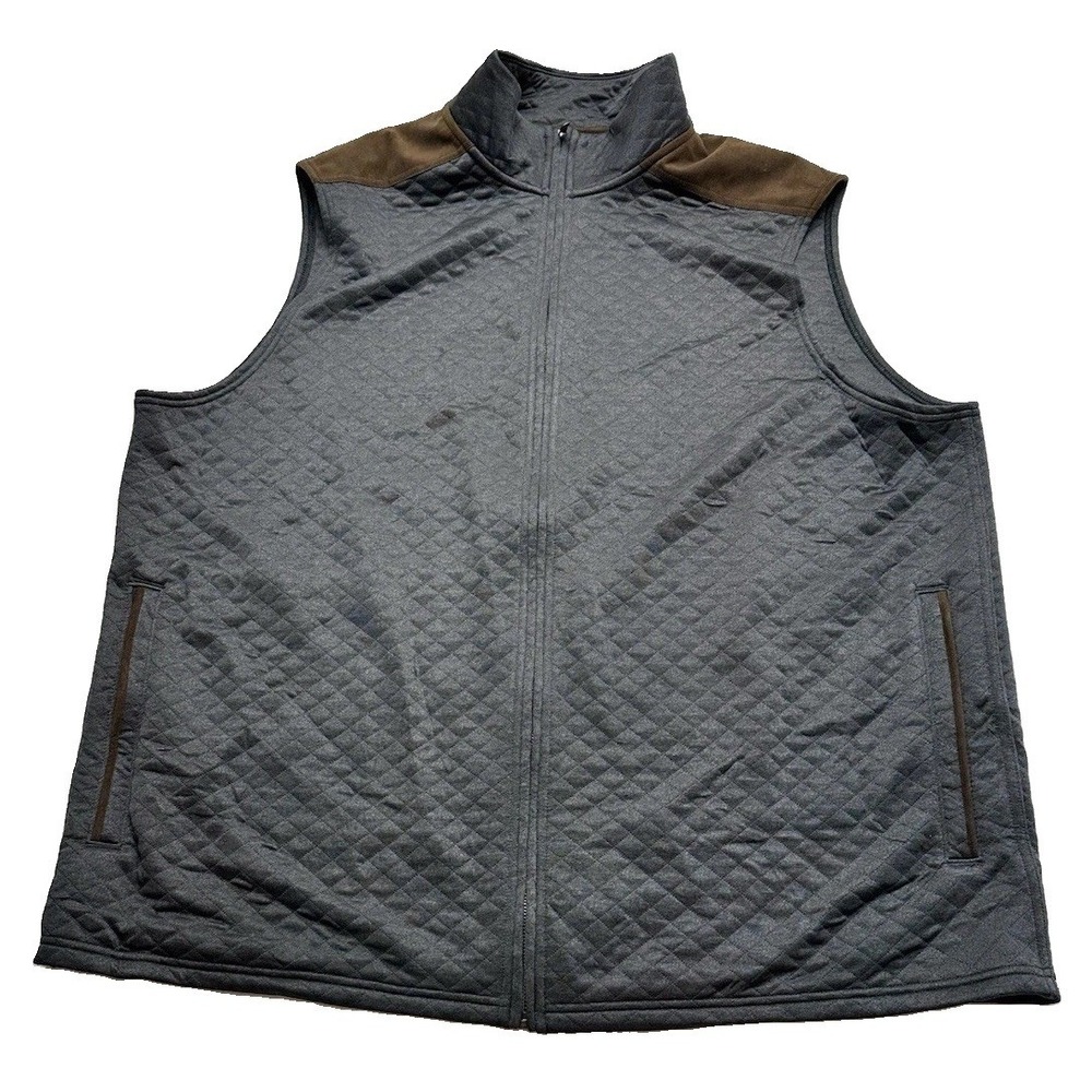 Daniel Cremieux Quilted Full Zip Vest Men's 3XT Gray Brown Suede Trim